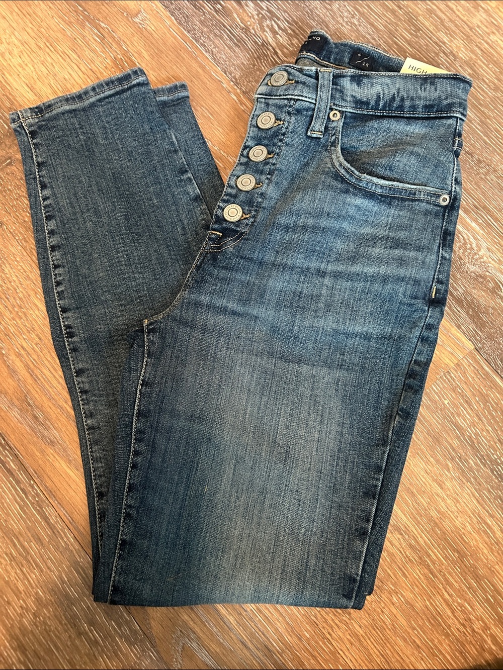 Lucky Brand High-Rise Button-Front Dark Blue Straight Leg Jeans